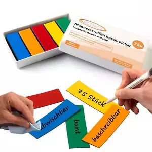 75 Magnetic Strips Recordable Labels Magnets Signs Multicoloured 60x20mm - Picture 1 of 8
