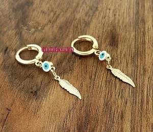 NEW EARRINGS FEATHERS EYE STYLE EXCLUSIVE FASHION ANTI ALLERGIC ROSE GOLD PLATED - Picture 1 of 2