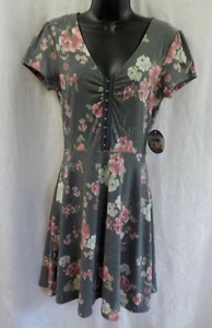 Bebop Fit & Flare Dress Size S NWT Grey Floral Polyester Blend Cap Sleeve V Neck - Picture 1 of 12