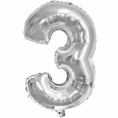 Silver Foil Balloon 3 Number Birthday Age Party Wedding Inflatable Banner Decor - Image 1 of 2