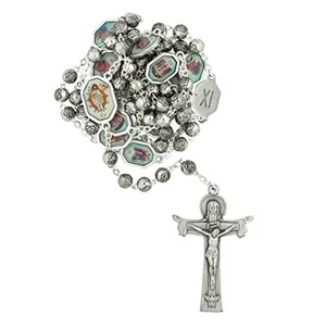 Stations of the Cross Chaplet Rosary | Rose Shaped Metal Beads | Color Images - Picture 1 of 2