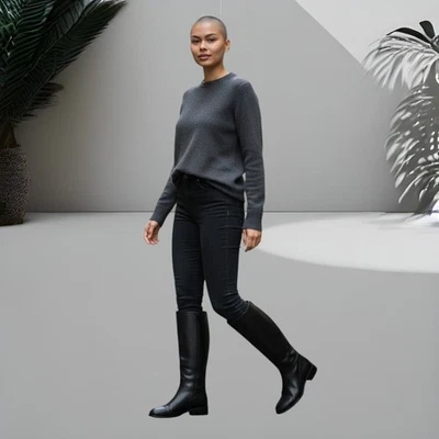 Botas de montar Bally italianas de cuero para mujer - elegantes de lujo, negras, talla 9M Foto 1 de 4