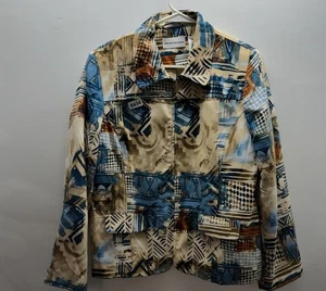 Alfred Dunner Montana himmelblau/braun abstrakt Südwesten Reißverschluss Jacke, Größe 12 - Bild 1 von 4