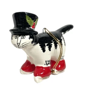 Vintage Kliban Katze mit Zylinder und Schlittschuhen Keramik Ornament - Bild 1 von 3