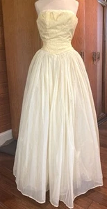 Vintage 50er 60er Jahre trägerloses gelbes Ballkleid Ballkleid B 33 - Bild 1 von 10