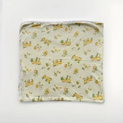 Vintage Carters 100% Cotton Baby Blanket Trains Toys Bears Yellow Green - 31x30 - Image 1 of 4