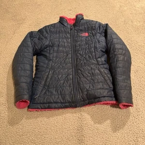 The North Face Jacket Girls Large Blue Reversible Mossbud Swirl Puffer Full Zip - Picture 1 of 11