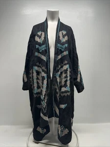 Johnny Was Cardigan Linen Embroidered Duster Open Front Boho Aztec Kimono Sz 3X - Picture 1 of 8