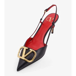 Valentino Garavani VLogo Slingback Pumps Navy/Red/Gold Size 12 - Picture 1 of 12