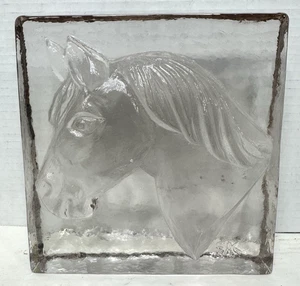 Vintage Glass Horse Block Bookend Paperweight Sculpture Pukeberg Sweden SAK - Picture 1 of 8