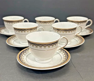 Set 6 tazze e piattini T. Limoges Loren Home Demitasse oro navy fine porcellana - Foto 1 di 7
