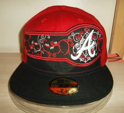 ATLANTA BRAVES BASEBALL CAP/HAT-NEW ERA 59FIFTY SZ 7 1/2" RED-BLACK/NOS 2005-06! - Image 1 of 4