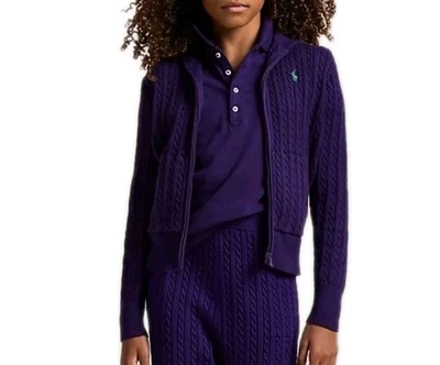 NWT Ralph Lauren Big Girls Cable  Full Zip Hoodie Purple Size 12/14 Authentic  - Image 1 of 4