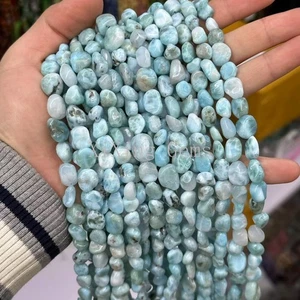 8-10 mm Echte Natürliche Unregelmäßige Glatte Kiesel Nugget Blau Larimar Lose Perlen - Bild 1 von 6