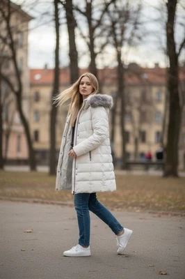 Chaqueta para mujer Columbia marfil acolchada de pato invierno ajustada de longitud media talla XS Foto 1 de 4