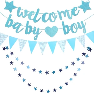 Willkommen Zuhause Baby Deko Junge - Blau Welcome Home Baby Boy Banner, Wimpelke - Bild 1 von 6