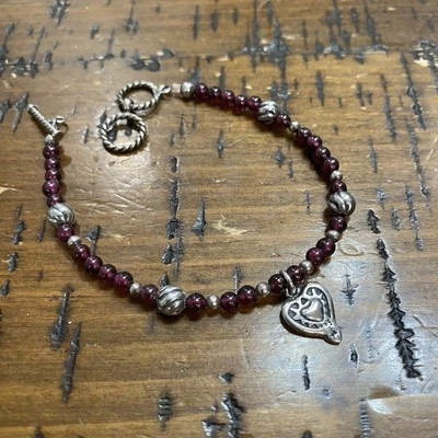 "Pulsera SILPADA granate y plata de ley B1488 corazón palanca cuentas 8"" de largo" Foto 1 de 4