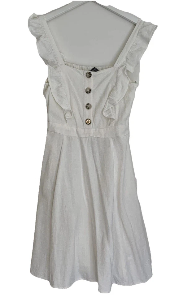 Womens Dotti linen Blend  Pinafore Dress With Side Pockets  Sz10. Shirred Back Foto 1 de 4