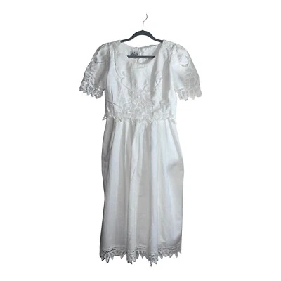 Vestido Blusa Blanco Cuello Babero Bordado Vintage KATHIE LEE para Plaza South 6 Foto 1 de 4