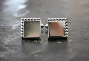 Vtg Estate Silver Tone Bold Bead Set Edge Design Everyday Mid Century Cufflinks - Picture 1 of 8