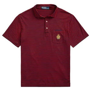 Polo Ralph Lauren Mens Red/Newport Navy Striped Classic Fit Crest Polo Shirt - Picture 1 of 2