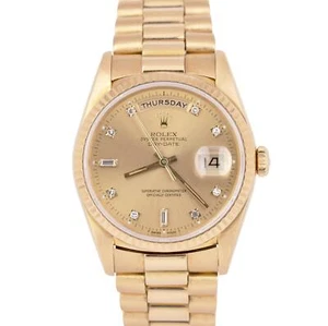 PAPERS Rolex Day-Date President 36mm FACTORY DIAMOND 18K Gold Watch 18238 BOX - Picture 1 of 8