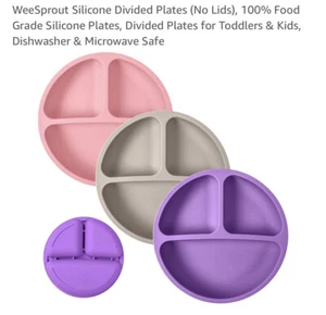 3pcs baby Suction Plates 100% Food Grade Silicone BPA Free Toddler Divided Plate - Picture 1 of 4