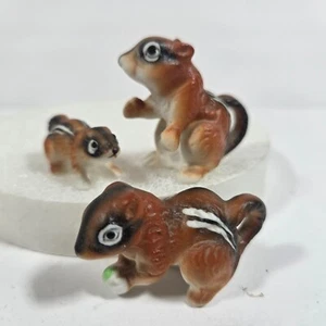 Set of 3 Bone China Porcelain Miniature Chipmunk Family Figurines Japan Vintage - Picture 1 of 8
