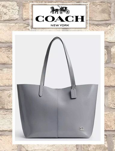Borsa a tracolla grande Coach North nuova con etichetta 32 in pelle smaltata GRIGIO BLU CR651