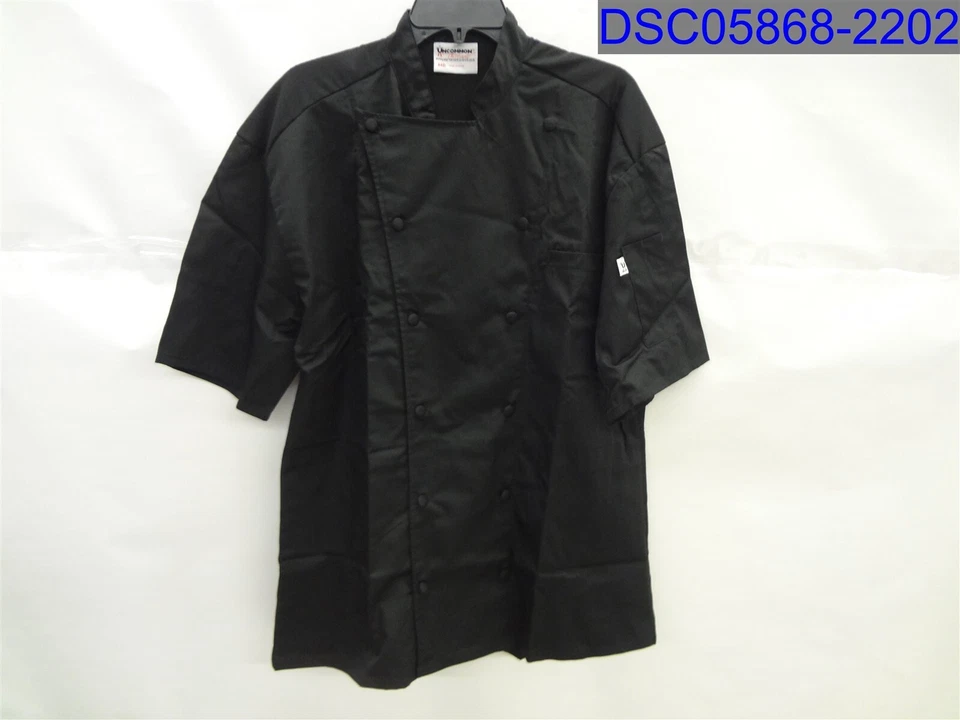 Uncommon Threads Adult Medium Black Lightweight Short Sleeve Chef Coat Mesh Back - Image 1 of 4