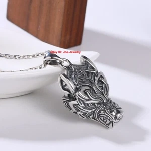 Real 925 Sterling Silver Dragon Head Amulet Pendant 39mm L 24-25g - Picture 1 of 5