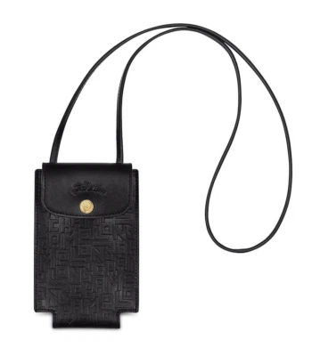 Longchamp Le Pliage Cuir LGP Phone Case-On-Strap Leather Crossbody ~NIP~ Black - Image 1 of 3