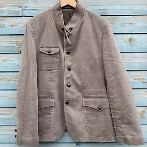ZARA Mens Blazer Brown Jacket With Grandad Collar Cotton Blend EU56 - Picture 1 of 13