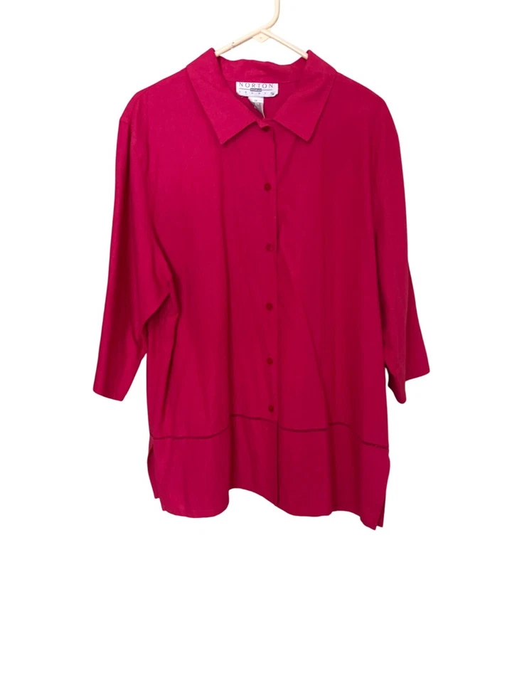 Blusa informal con botones Norton Studio para mujer manga 3/4 1X mezcla de lino playera Foto 1 de 4