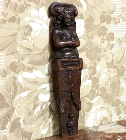 17th C Atlante carving corbel bracket - Antique french architectural salvage Cover
