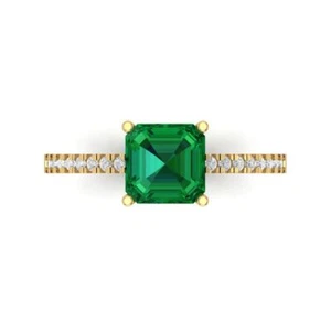 14K Yellow Gold Solitaire with Accents Engagement Ring 2.7 ctw Simulated Emerald - Picture 1 of 11