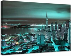 LevvArts modern blau Stadt Wandbild schöner San Francisco Nachtansicht Druck - Bild 1 von 4