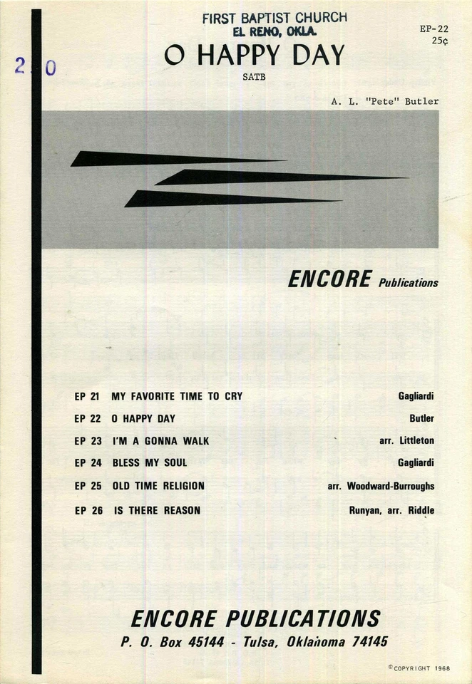 O Happy Day SATB Sheet Music with Baritone Solo A Cappella - Image 1 of 1