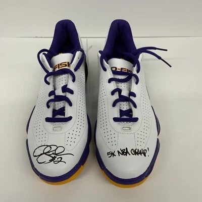 DEREK FISHER SIGNED WHITE Adidas Player LOW MOTION PROMO  "5X NBA CHAMP" BAS - Image 1 of 4