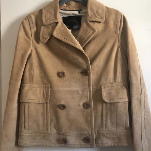 GIACCA DOPPIOPETTO COACH TAN SCAMOSCIATA NUOVA CON ETICHETTA taglia 2 originale $1.195