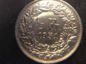1951 B, Switzerland 1/2 Franc,.835 Silver,Rarity Numista 97%,Standing Helvetia - Picture 1 of 5