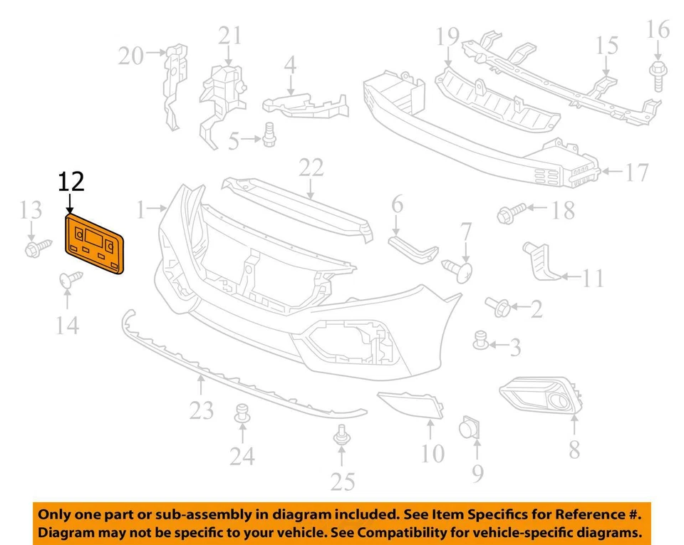 Оригинальные компоненты бампера HONDA 17-21 Civic лицензионная рама 71145TGGA00 - Изображение 1 из 1