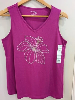 NWT Coral Bay Sz. S Purple/Stud Floral Design Sleeveless Florida Tank - Image 1 of 4