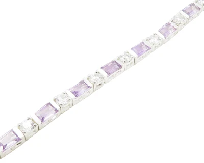 925 Sterling Silver  Amethyst & Topaz Shiny Chain Bracelet  BT6768 - Image 1 of 4