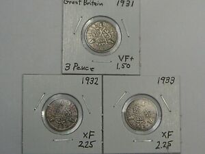 3 Silver 3 Pence Great Britain: 1931, 1932, 1933. #23
