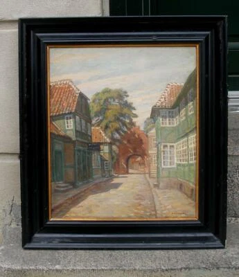 Hans Kruuse (1893) Cityscape from Ribe. Denmark’s oldest town. Ca 1920s. - Image 1 of 4
