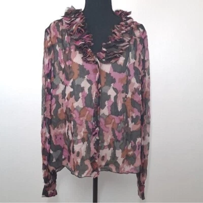 Blusa Top Ligera Forrada con Volantes Acuarela Artística 100% Seda Worth 12 14 Foto 1 de 4