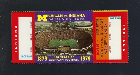 VINTAGE 1979 NCAA INDIANA HOOSIERS @ MICHIGAN WOLVERINES FULL FOOTBALL TICKET Cover
