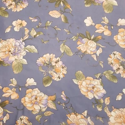 Tela de gasa con estampado floral de peonía melocotón Copen 58" por yarda púrpura verde Foto 1 de 4