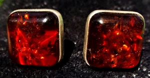 VINTAGE 1960 S MODERNIST FACETED AMBER - STERLING CUFFLINKS - DENMARK - Picture 1 of 5